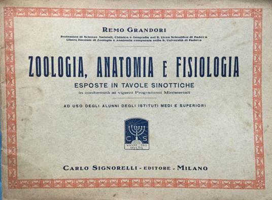 Zoologia, anatomia e fisiologia - Remo Grandori - copertina