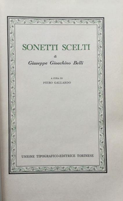 Sonetti scelti - Giuseppe Gioachino Belli - copertina