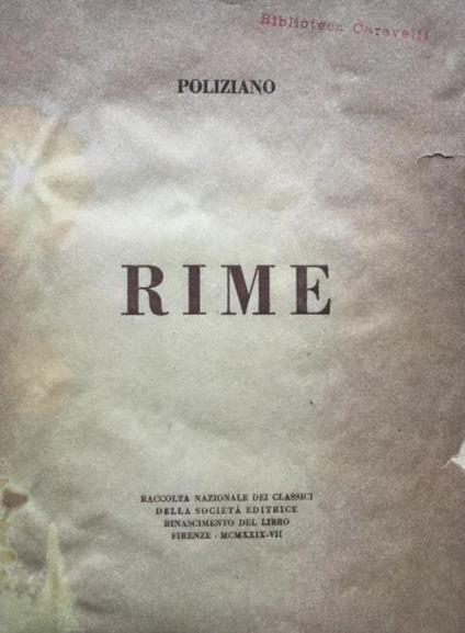 Rime - Angelo Poliziano - copertina