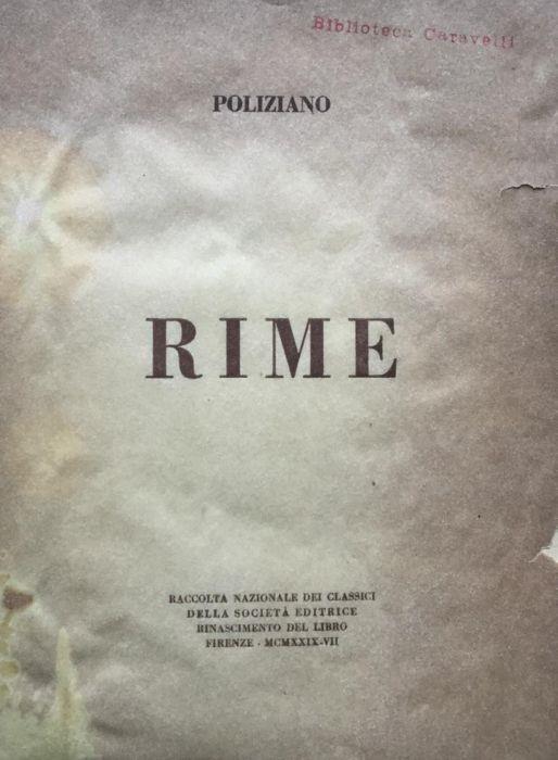 Rime - Angelo Poliziano - copertina