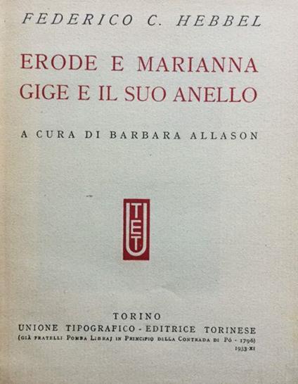 [tragedie in 5 atti] Erode e Marianna - Gige e il suo anello - copertina