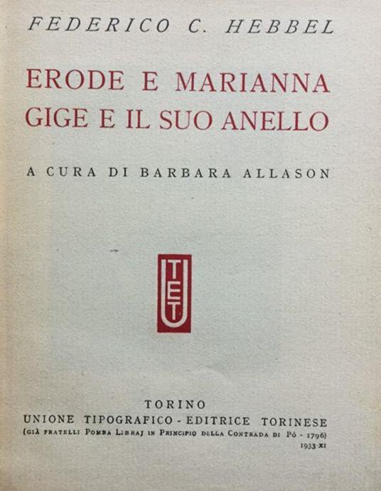 [tragedie in 5 atti] Erode e Marianna - Gige e il suo anello - copertina