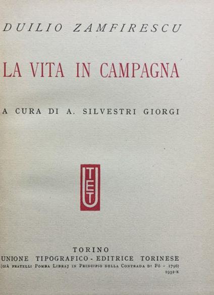 La vita in campagna - Duiliu Zamfirescu - copertina