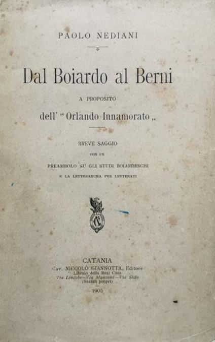 Dal Boiardo al Berni. A proposito dell'Orlando Innamorato - copertina
