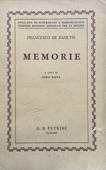 Memorie - Francesco De Sanctis - copertina
