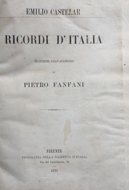 Ricordi d'Italia - Emilio Castelar - copertina