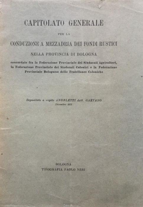 Capitolato generale per la conduzione a mezzadria dei fondi rustici nella provincia di Bologna (1922) - copertina