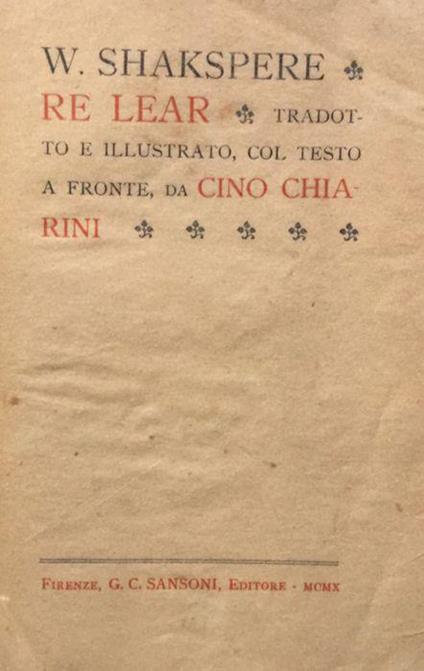 Re Lear - William Shakespeare - copertina