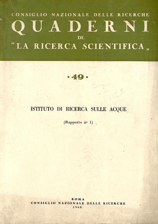 Quaderni de la Ricerca Scientifica 49 - 168. Istituto di ricerca sulle acque - copertina