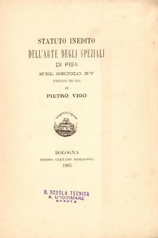 Statuto inedito dell'arte degli speziali di Pisa nel secolo XV - copertina