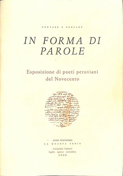 In forma di parole. Esposizione di poeti peruviani del Novecento - Antonio Melis - copertina