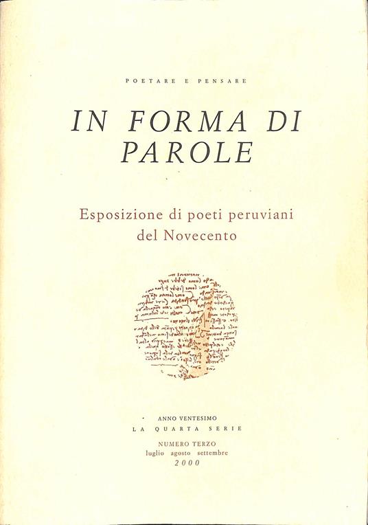 In forma di parole. Esposizione di poeti peruviani del Novecento - Antonio Melis - copertina