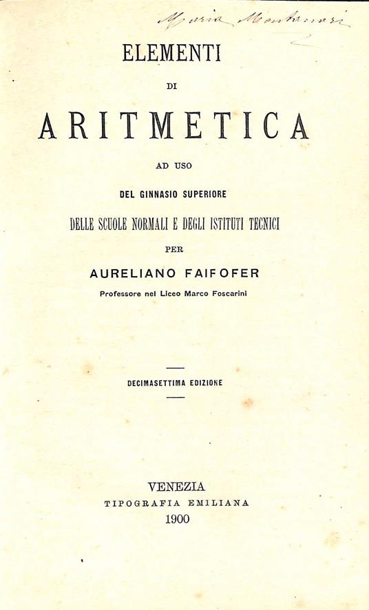 Trattato di aritmetica - Aureliano Faifofer - copertina