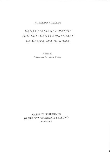 Canti italiani e patrii Idillio Canti spirituali La campagna di Roma - copertina