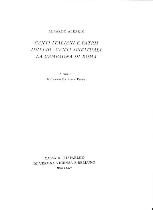 Canti italiani e patrii Idillio Canti spirituali La campagna di Roma - copertina