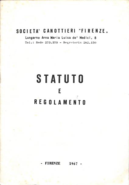 Statuto e regolamento - Società Canottieri Firenze - copertina