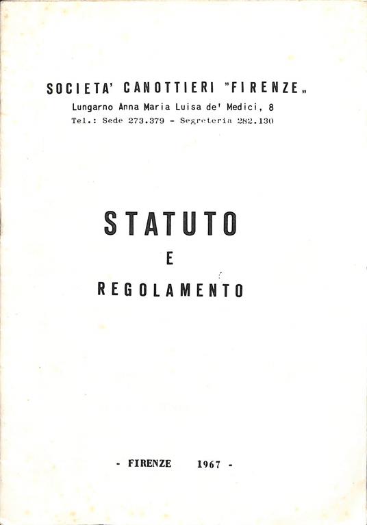 Statuto e regolamento - Società Canottieri Firenze - copertina