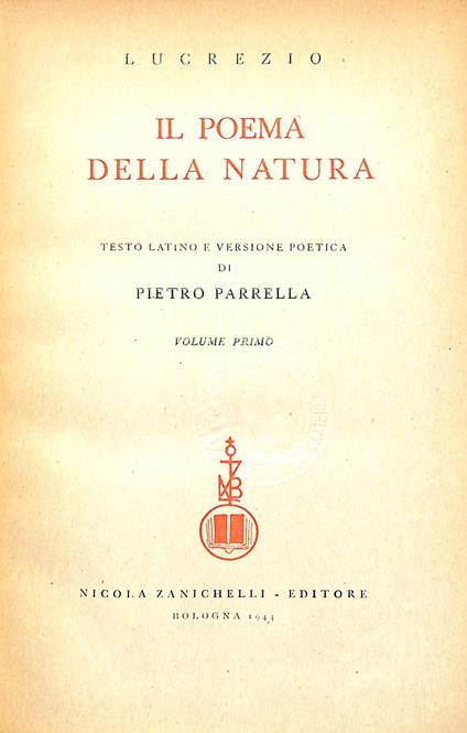 Il poema della natura. 2 VOLL - Tito Lucrezio Caro - copertina