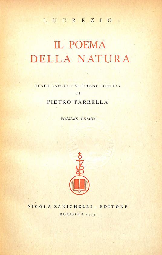 Il poema della natura. 2 VOLL - Tito Lucrezio Caro - copertina