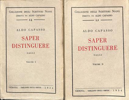 Saper distinguere : saggi, 2 volumi - Aldo Capasso - copertina