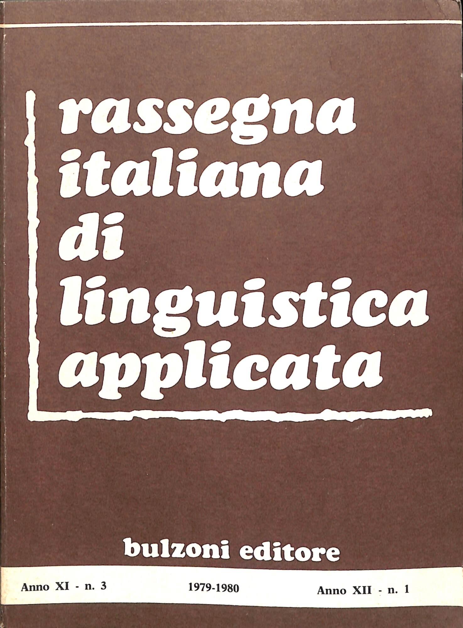 Rassegna italiana di linguistica applicata, 1979-1980