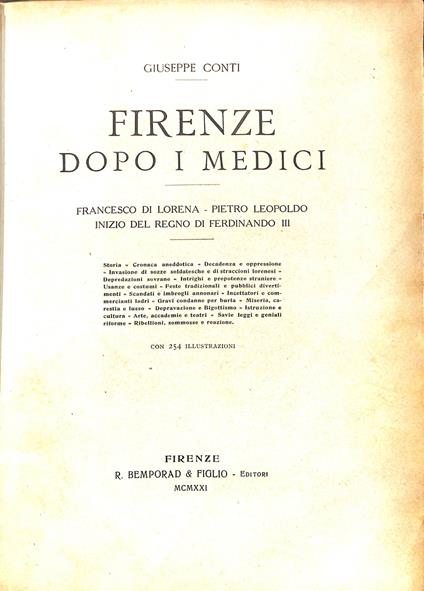 Firenze dopo i Medici : Francesco di Lorena, Pietro Leopoldo, Inizio del Regno di Ferdinando III - Giuseppe Conti - copertina