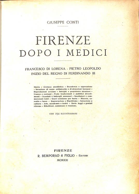 Firenze dopo i Medici : Francesco di Lorena, Pietro Leopoldo, Inizio del Regno di Ferdinando III - Giuseppe Conti - copertina