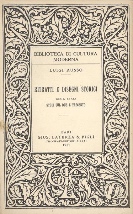 Ritratti e disegni storici. 3: Studi sul Due e Trecento - copertina