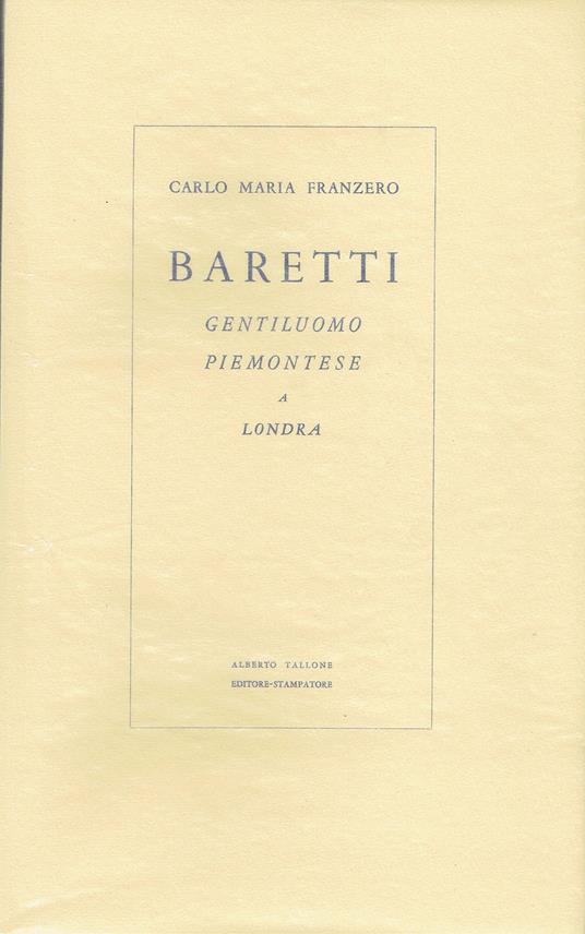 Baretti gentiluomo piemontese a Londra - copertina