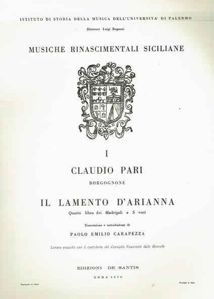 Il Lamento d'Arianna. Quarto libro dei madrigali a cinque voci - copertina