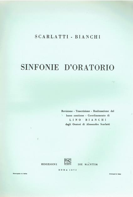 Sinfonie d'Oratorio - Alessandro Scarlatti - copertina