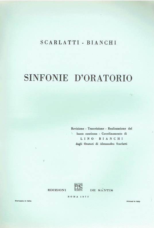 Sinfonie d'Oratorio - Alessandro Scarlatti - copertina