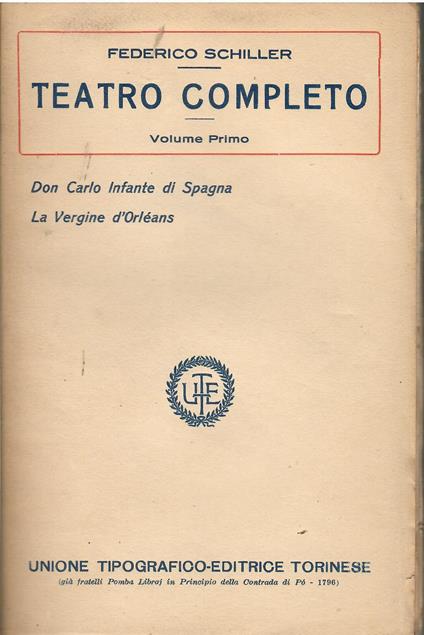 Teatro completo - Friedrich Schiller - copertina