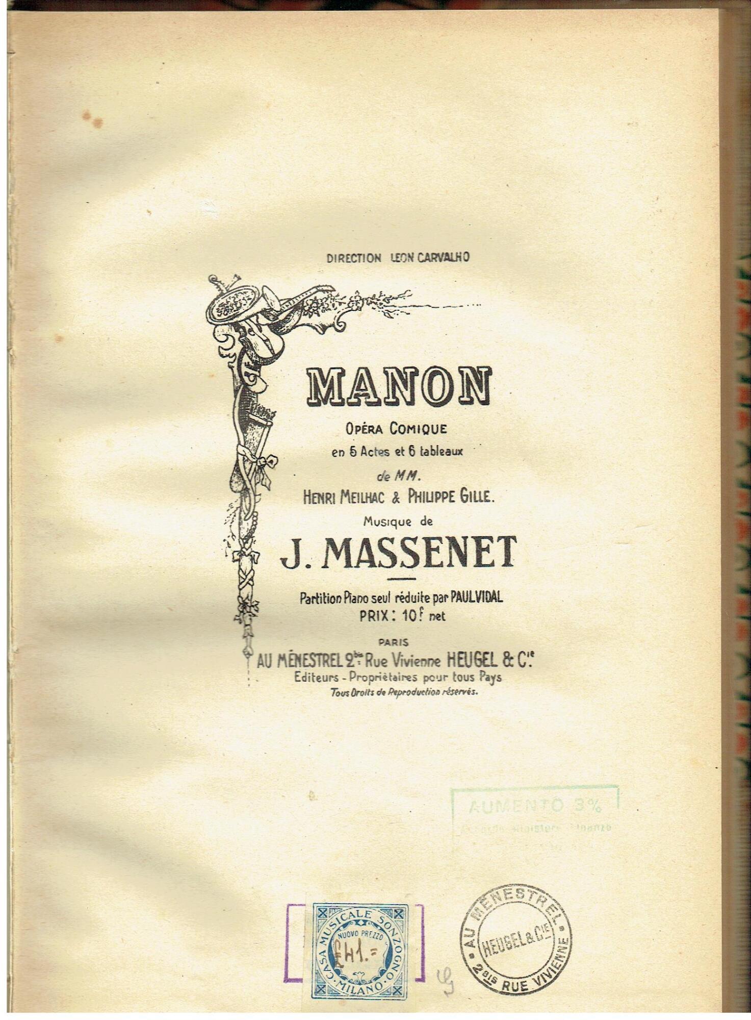 Manon. Opéra comique