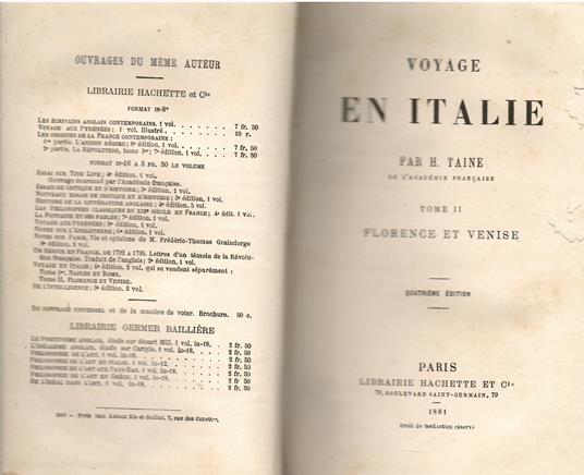 Voyage En Italie: Florence Et Venise - Hippolyte Taine - copertina