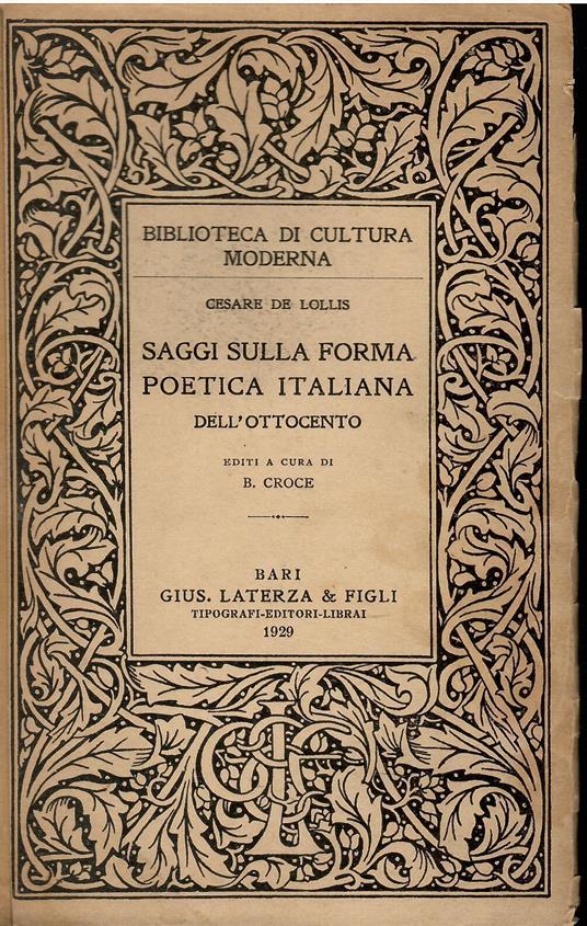 Saggi sulla forma poetica italiana dell'ottocento - Cesare De Lollis - copertina