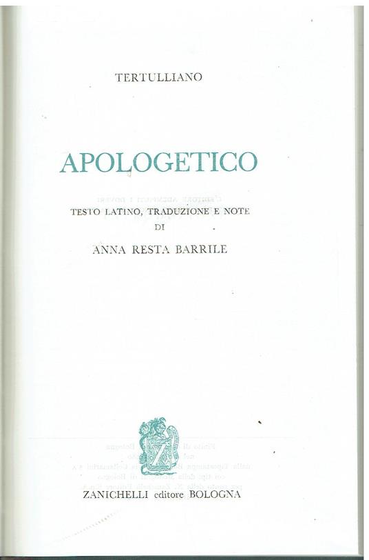 Apologetico - Quinto S. Tertulliano - copertina