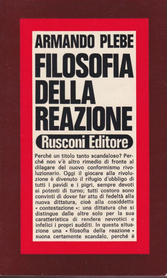 Filosofia della reazione - Armando Plebe - copertina
