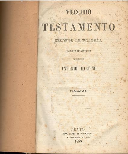 IL VECCHIO TESTAMENTO. Volume Secondo - copertina