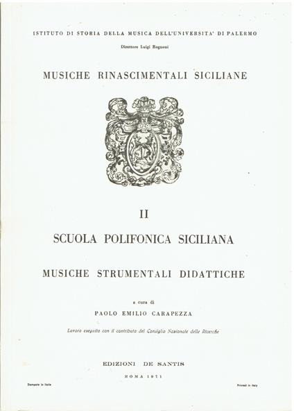 Musiche rinascimentali siciliane. II Scuola polif - Paolo Emilio Caparezza - copertina