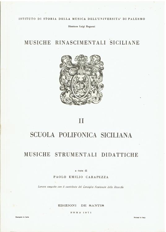 Musiche rinascimentali siciliane. II Scuola polif - Paolo Emilio Caparezza - copertina