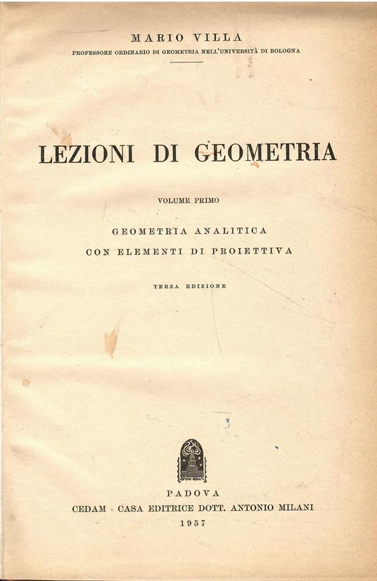 Lezioni di geometria - Mario Villa - copertina