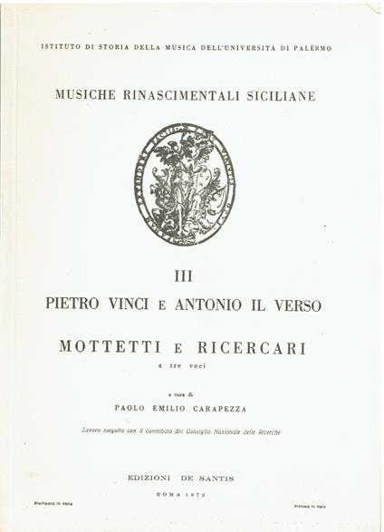 Musiche rinascimentali siciliane III: Mottetti e Ricercari a tre voci - copertina