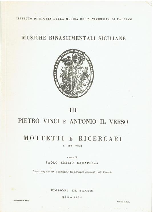 Musiche rinascimentali siciliane III: Mottetti e Ricercari a tre voci - copertina