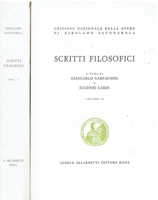 Scritti filosofici 2 voll - Girolamo Savonarola - copertina