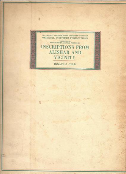 Inscriptions From Alishar Vicinity - copertina