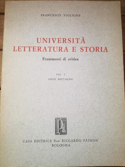 Università letteratura e storia - Frammenti di critica - Vol 1 Gran Bretagna - copertina