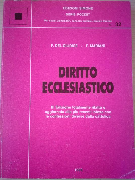 Diritto ecclesiastico. Terza edizione tatalmente rifatta e aggiornata. Serie poket per esami universitari, concorsi, ecc - copertina