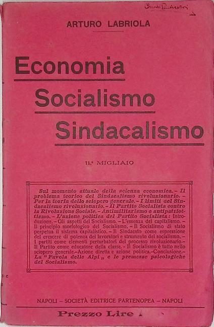 Economia, Socialismo, Sindacalismo. Alcuni scritti - Arturo Labriola - copertina