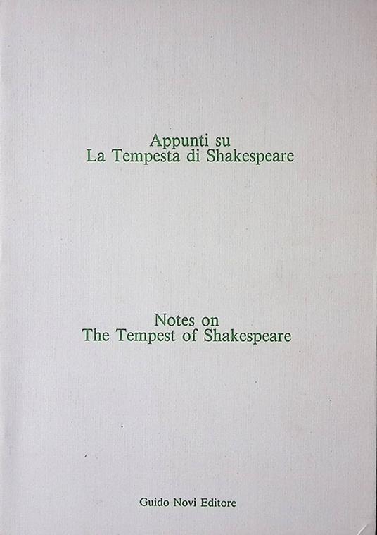 Appunti su La Tempesta di Shakespeare. Notes on The Tempest of Shakespeare - copertina
